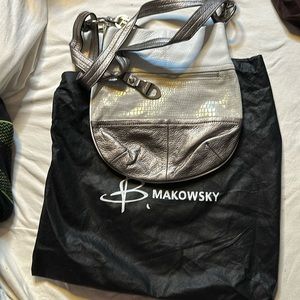 B Makowsky Crossbody Leather Shoulder Bag Pebbled  With Silver Hardware